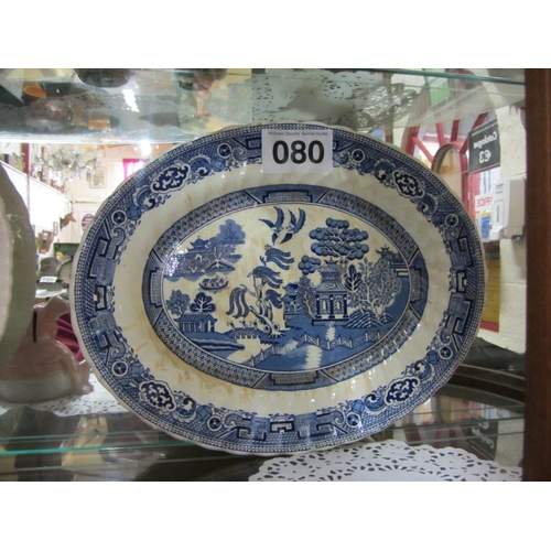 80 - Large oval hand painted blue and white plate.