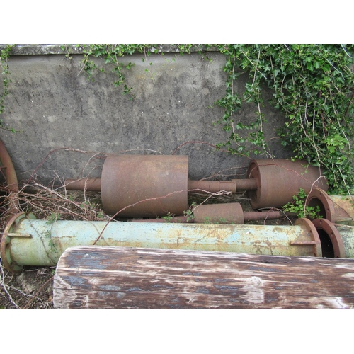 336 - 3- 6' x 14'' cast iron gate pillars plus 3 rollers.