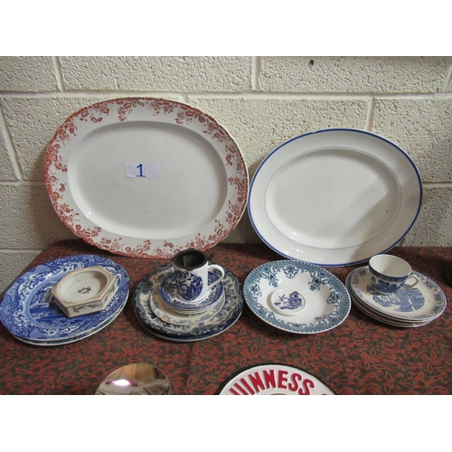 1 - 2 Large oval meat platters plus selection of blue and white ware.