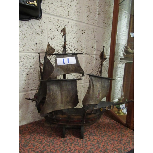 11 - Model of a Sailing ship.  H:57cm, L: 62cm.