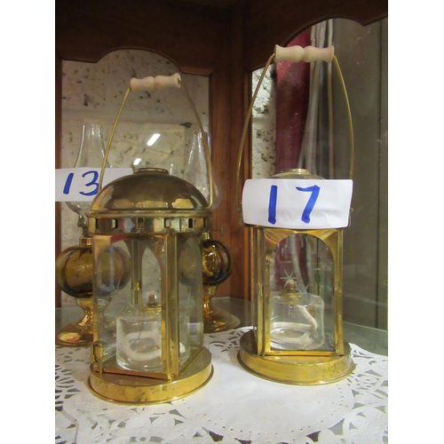 17 - Pair of Miniature miners oil lamps. Height to top of handle is 26cm.