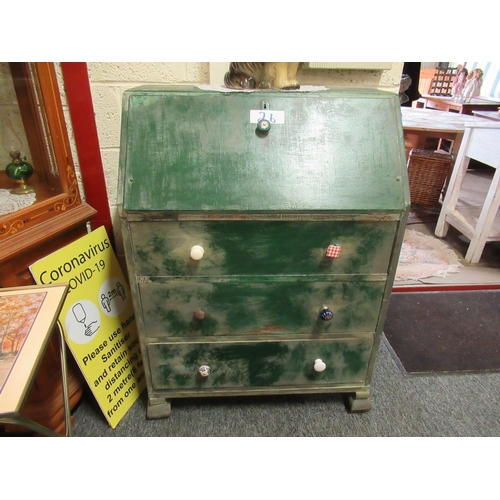 26 - Art deco painted fall front bureau with 3 drawers.  H:102cm, W:75cm, D:40cm.