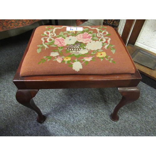 41 - Mahogany tapestry covered piano stool.