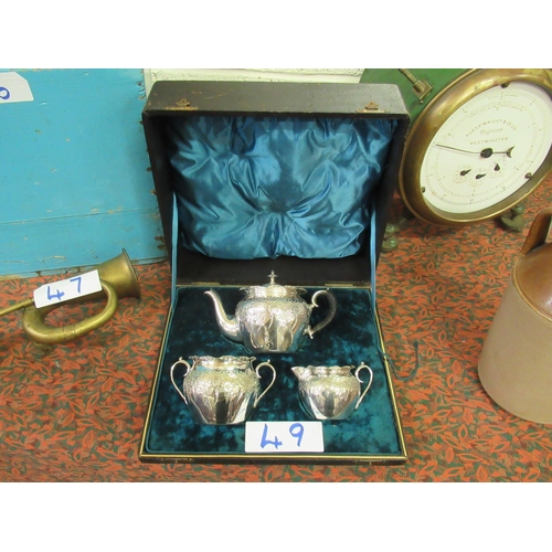 49 - Silver 3 piece tea set in case.