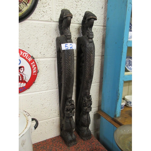 52 - Large pair of Chinese carvings.  H:90cm