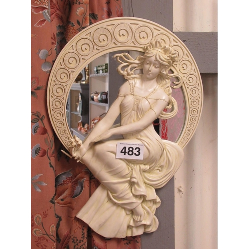 483 - Ivory coloured Art Deco mirror.