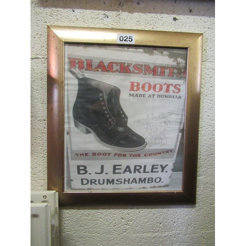 25 - Framed advertisement -Black Smith Boots - Made at Dundalk