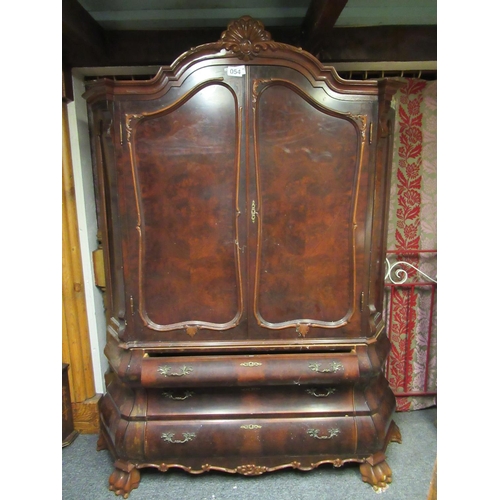 54 - Superb mahogany 2 door French style cupboard on 3 drawer chest.  H:225cm, W:155cm, D:50cm.