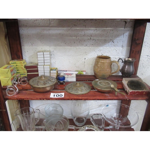 100 - Shelf of ornament, brassware etc.