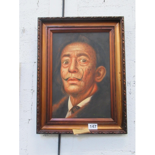 147 - Oil on board signed - Title 'Salvador Dali',  63cm x 42cm.