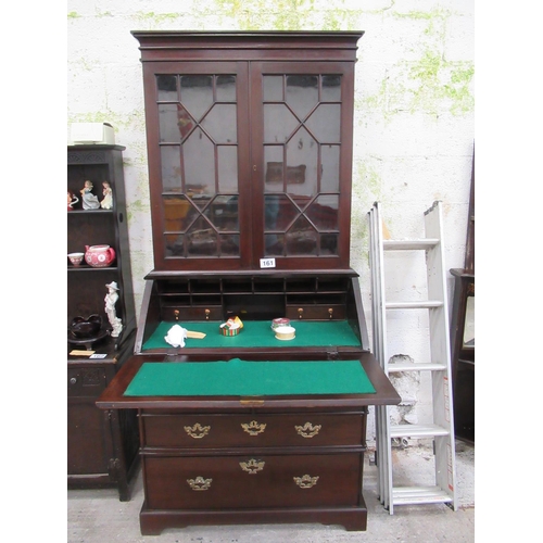 161 - Victorian mahogany writing bureau with fitted interior and 3 drawers.  205cm x 93cm x 55cm.