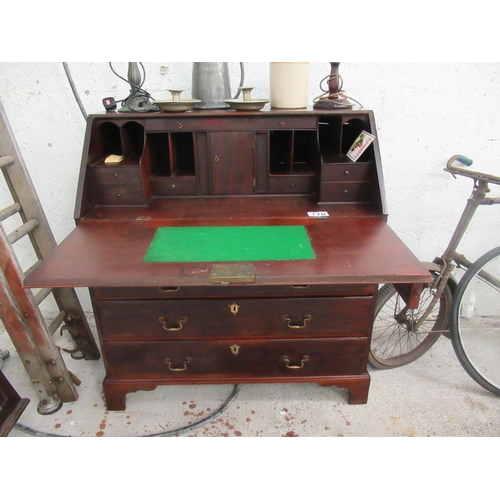 170 - Georgian mahogany writing bureau. with fitted interior and 5 drawers.  108cm x 100cm x 52cm.