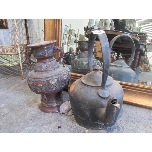 22 - Victorian cast iron kettle plus vase.