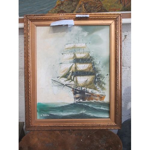 28 - Oil on Canvas signed O Brian - Sailing Ship, 46cm x 36cm.