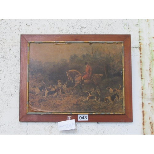 43 - Large Hunting Scene print in superb oak frame.  60cm x 45cm.