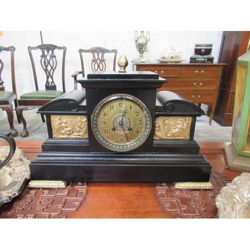 455 - Brass and marble mantle clock.  42cm x 26cm x 14cm.