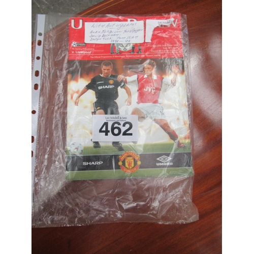 462 - Man United review brochure with Autographs Alex Ferguson David Beckham etc. 1998-99