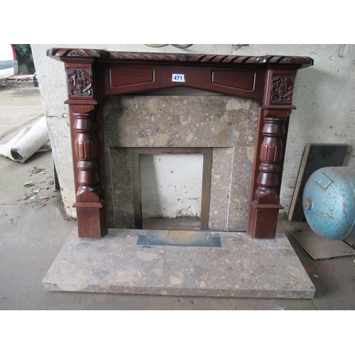 471 - Marble fire place with mahogany surround complete with back boiler.