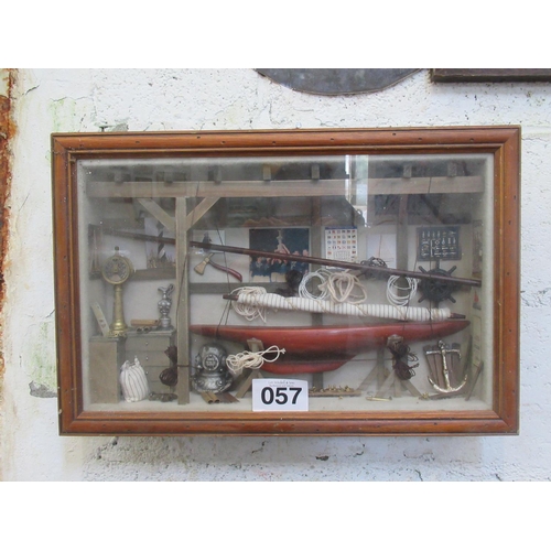 57 - Sailing wall hanging display cabinet, 50cm x 30cm.
