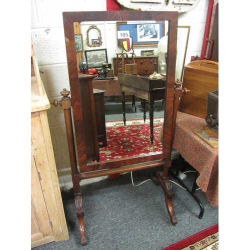 105 - Victorian mahogany dressing mirror.  H:145cm, W:87cm.