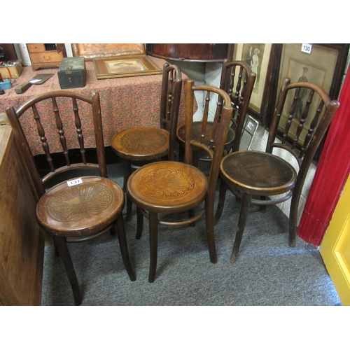 131 - Good set of 5 Bentwood chairs.