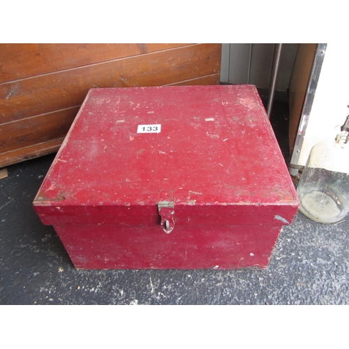 133 - Antique pine trunk.  H:30cm, W:57cm, D:54cm.