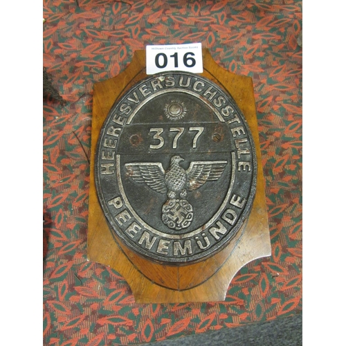 16 - German WW2 plaque.