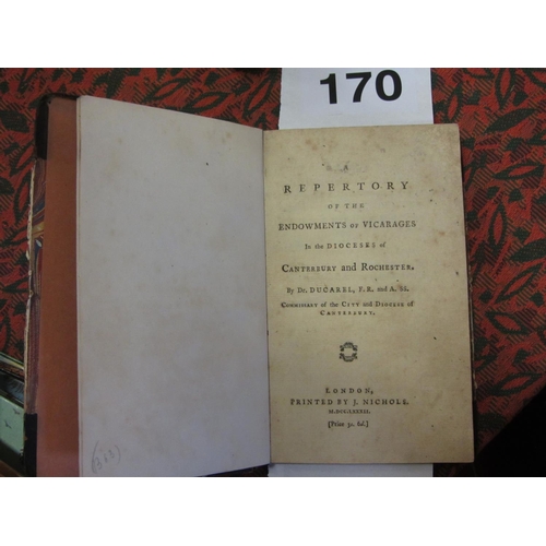 170 - Book - Repertory of Vicarages in the Dioceses of Canterbury 7 Rochester 1782.