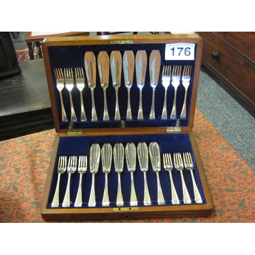 176 - Case set of fish knives and folks.