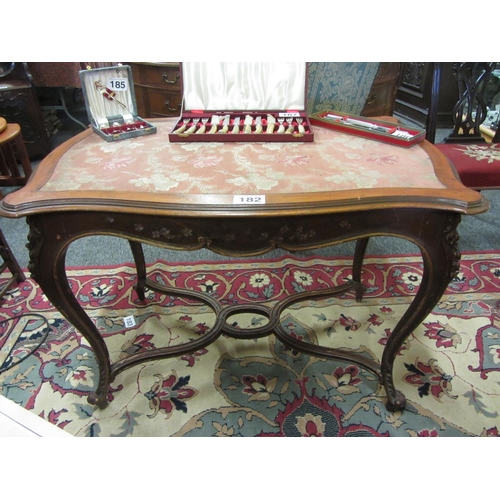 182 - Antique painted pine French center table on cabriole legs.  H:75cm, W:107cm, D:70cm.