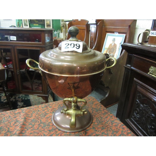 209 - Antique copper and brass Samovar.  H:34cm.