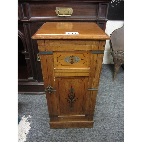 211 - Antique painted pine bedside cabinet.  H:76cm, W:39cm, D:34cm.