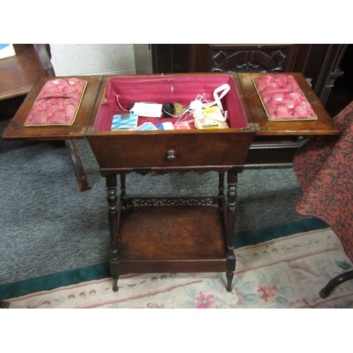 217 - Victorian mahogany Ladies sewing table .  H:69cm, Top:37cm x 27cm.