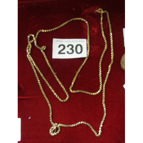 230 - 9ct gold ladies wrap over chain with catch for hanging fob.