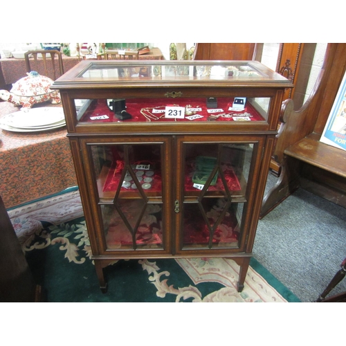 231 - Good edwardian mahogany inlaid display case with 2 glazed door and lift up top. By Strahan & Co Dubl... 