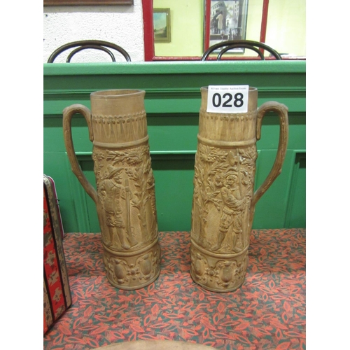 28 - Pair of antique Juga - one damaged and repaired.  H:27cm.