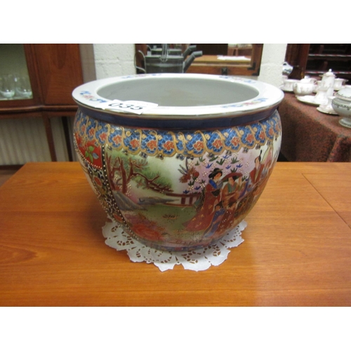 35 - Large Japanese hand painted planter. H:24cm, Diameter of top 31cm.