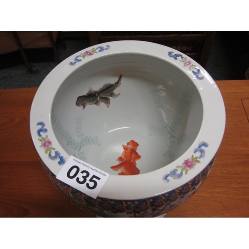 35 - Large Japanese hand painted planter. H:24cm, Diameter of top 31cm.