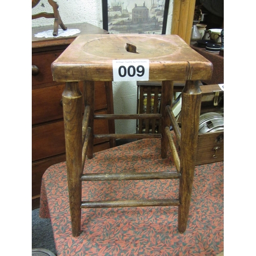 9 - Antique pine stool.  H:52cm.