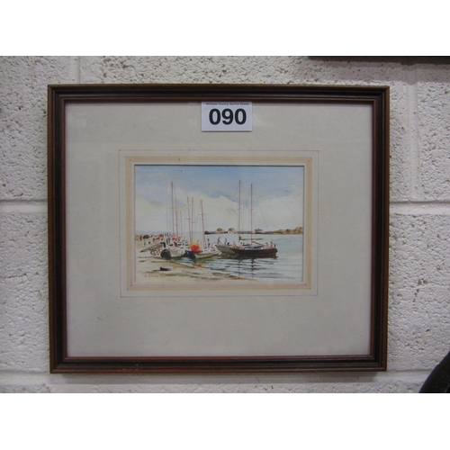 90 - Watercolour - 'Carlingford Harbour', signed M Merron. Including frame 43cm x 36cm.