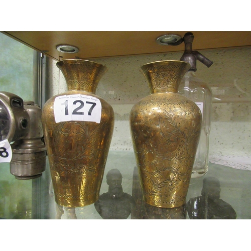 127 - Pair of Antique brass vases.