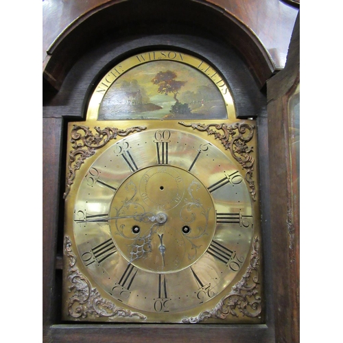 177 - Good Georgian inlaid arch top brass dial Grandfather clock by Nich's Wilson,- Leeds. Working perfect... 