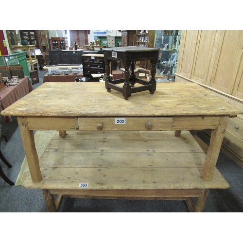 202 - Antique pine coffee table with drawer.  Top: 150cm x 80cm.