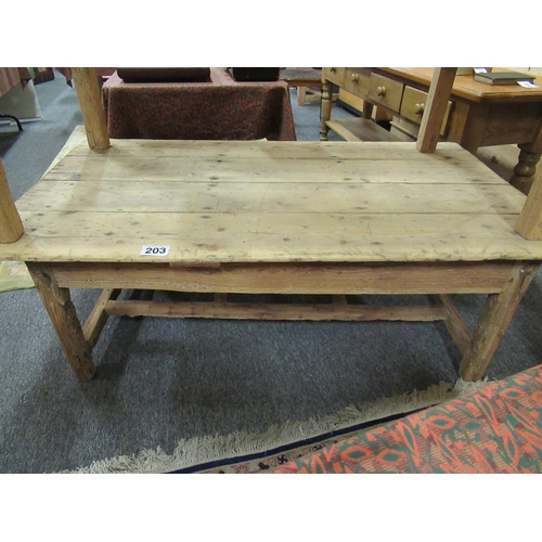 203 - Good Antique pine double stretcher coffee table .  Top:154cm x 88cm.