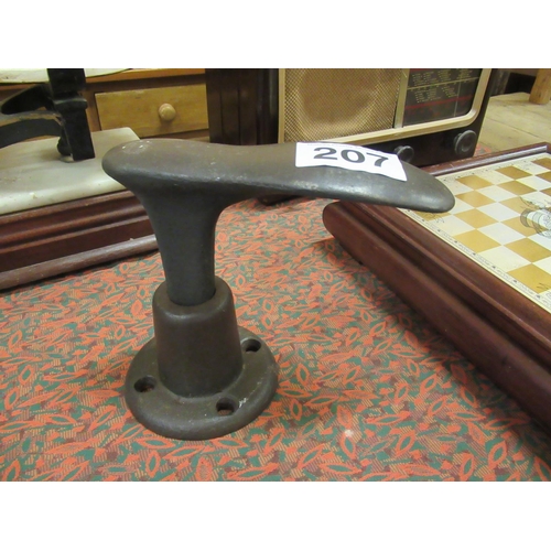 207 - Antique cast iron Shoe last on stand.