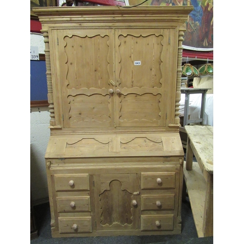 43 - Very fine Antique Pine Library Cupboard with shaped Paneled back, Top with 2 paneled doors interior ... 