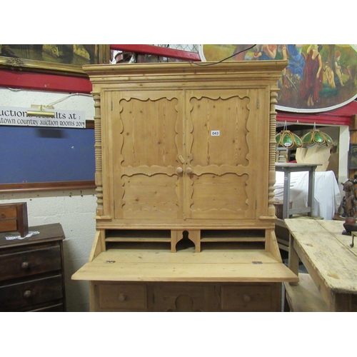 43 - Very fine Antique Pine Library Cupboard with shaped Paneled back, Top with 2 paneled doors interior ... 