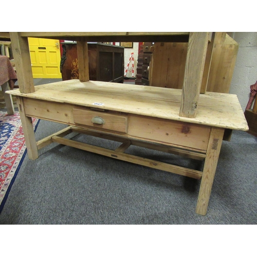 47 - Superb antique stripped pine coffee table with double stretcher base and 3 drawers. Top: 154cm x 78c... 