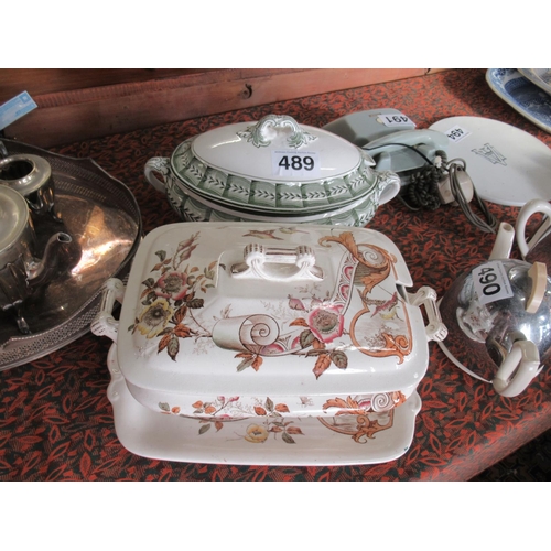 489 - 2 Victorian tureens and lids - some damage.