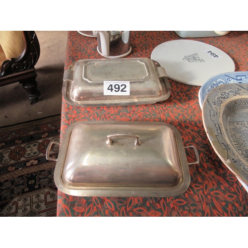 492 - 2 silver plated vegetable dishes.